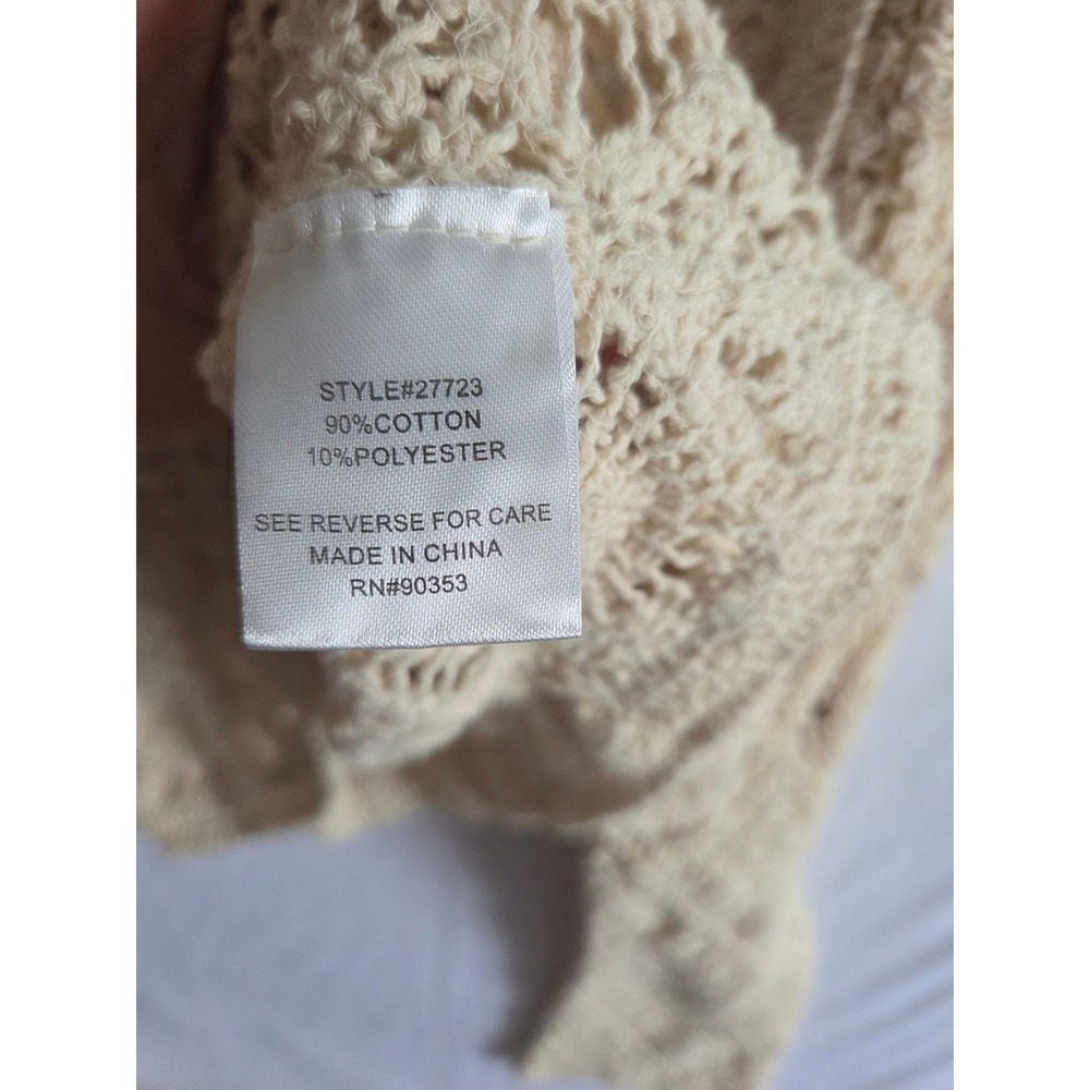 Beige Crochet V-Neck Button Crop Cardigan Sweater - Picture 7 of 7